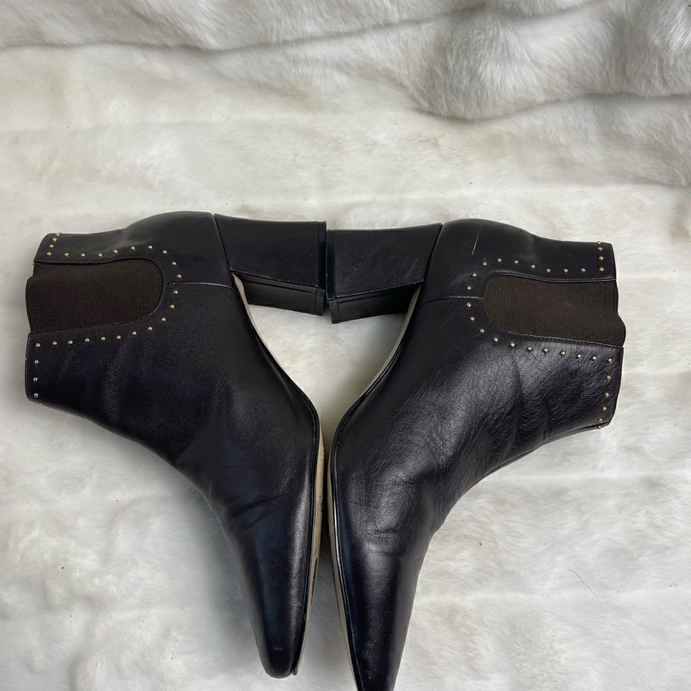 Stefani leather dark brown ankle boots slip on gold tone studs accent si… - Picture 4 of 9